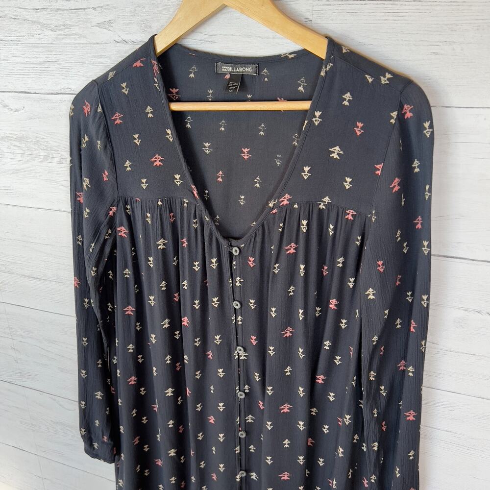 Billabong Dress Womens Size S/P Black Moongazer Bohemian Button Down Tunic - Picture 4 of 13